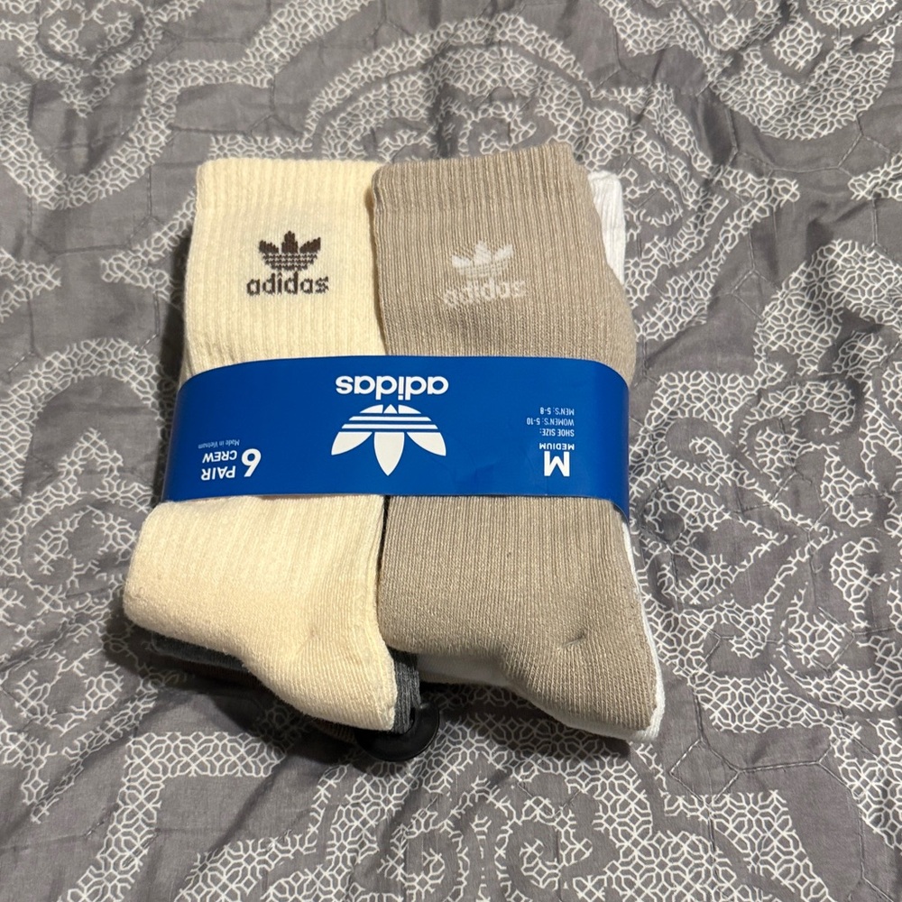 adidas Men’s Crew Socks — Cream, Tan, and White (6-Pack)